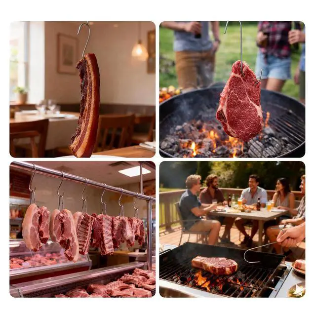 Alt view image 6 of 6 - Meat Hooks, 5.12in Stainless Steel Butcher Hooks, Sausage Pricker for Smoker, Drying, Butchering, BBQ, Grilling (10PCS)