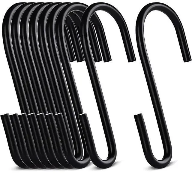 Main image of 10-Pack Black S Hooks for Hanging 2.4 Inch, Small S Hooks Alloy Steel Hangers for Jeans, Kitchen Pots & Plant Hanging, Lightweight 0.88 Inch Opening Holder for Wire Shelving, Towels & Purses