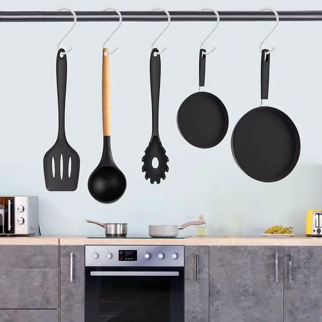 Alt view image 3 of 7 - 4 Pack Large S Hooks for Hanging Heavy Duty, 6 inch Non Slip Vinyl Coated Metal Closet S Hooks for Hanging Kitchen Utensil Pot Pan Cups Clothes Jeans Towels Hats Bags Plants (White)