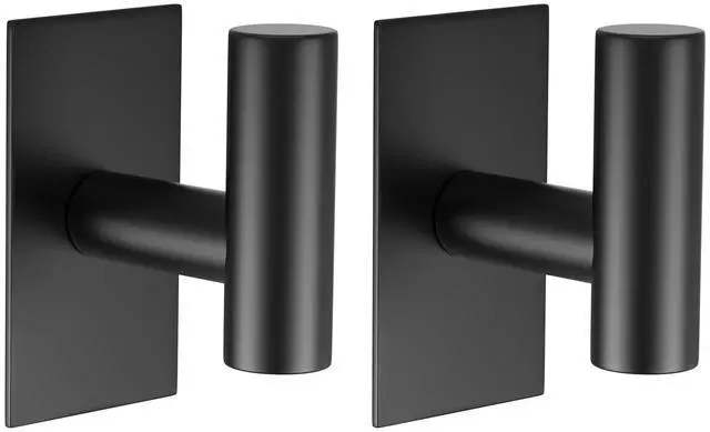 Main image of Wall Towel Hooks, Heavy Duty Sticky Holder Waterproof Towel Hooks for Hanging Coat, Clothes, Closet Hook Wall Mount for Kitchen (Black, 2 Pack)