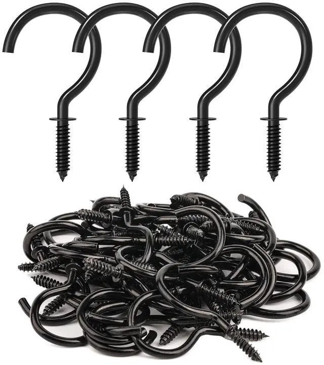 Main image of Screw Hooks, 1-1/4 Inch Metal Screw in Cup Hooks, Black, 50 Pcs