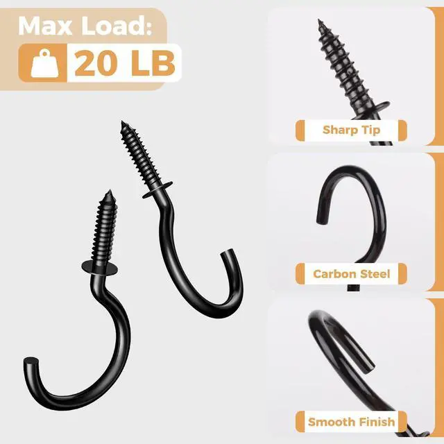Alt view image 5 of 7 - Screw Hooks, 1-1/4 Inch Metal Screw in Cup Hooks, Black, 50 Pcs