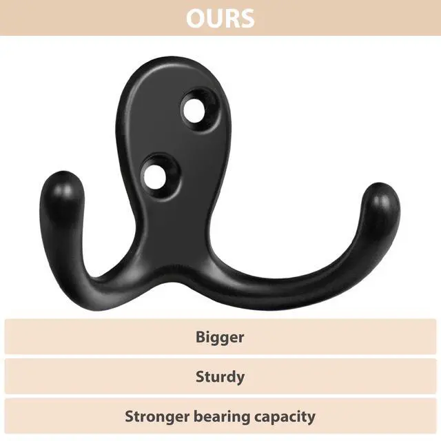 Alt view image 3 of 7 - 14 Pack Coat Hooks, Heavy Duty Double Prong Coat Hooks Wall Mounted with 28 Screws, No Rust Black Metal Wall Hooks for Hanging Towel, Coat, Bag, Hat, Cup, Key