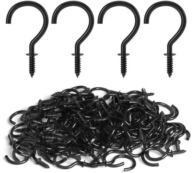 Main image of Screw Hooks, 1 Inch Metal Screw in Cup Hooks, Black, 100 Pcs