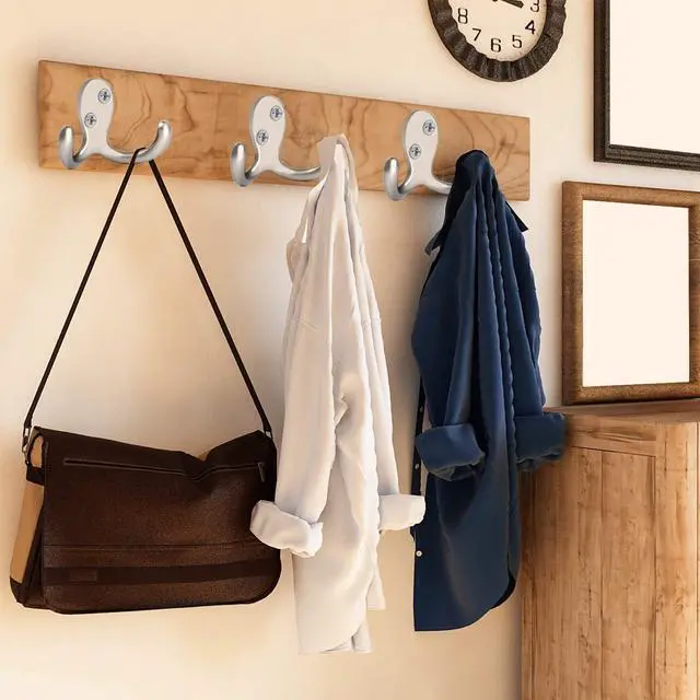 Alt view image 4 of 7 - 8 Pack Silvery Double Prong Coat Hooks Wall Mounted with 16 Screws