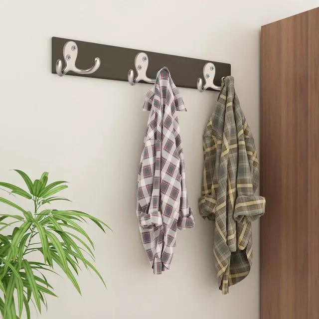 Alt view image 7 of 7 - 8 Pack Silvery Double Prong Coat Hooks Wall Mounted with 16 Screws