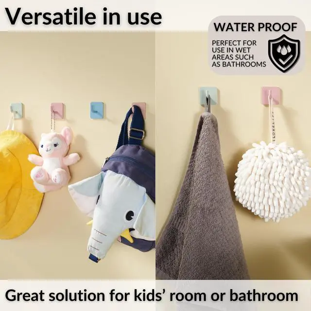 Alt view image 4 of 7 - ® Set of 4 Colorful Wall Hooks Kids - Self-Adhesive Cute Towel Hooks