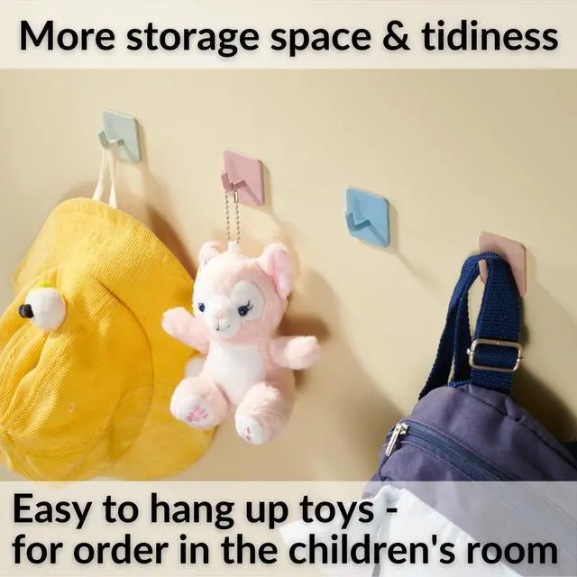 Alt view image 6 of 7 - ® Set of 4 Colorful Wall Hooks Kids - Self-Adhesive Cute Towel Hooks