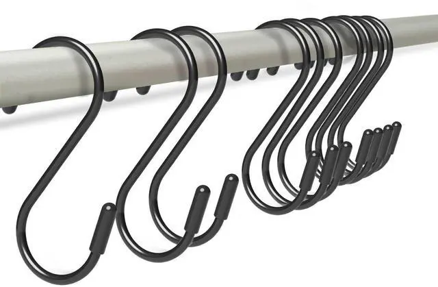 Main image of Heavy Duty Metal S-Hooks for Hanging, 3 Inch 10 Pack Vinyl Coated S Hooks for Hanging Plants, Kitchen Utensils, Bags, Jeans, Pots (Black)