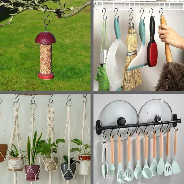 Alt view image 4 of 7 - Heavy Duty Metal S-Hooks for Hanging, 3 Inch 10 Pack Vinyl Coated S Hooks for Hanging Plants, Kitchen Utensils, Bags, Jeans, Pots (Black)