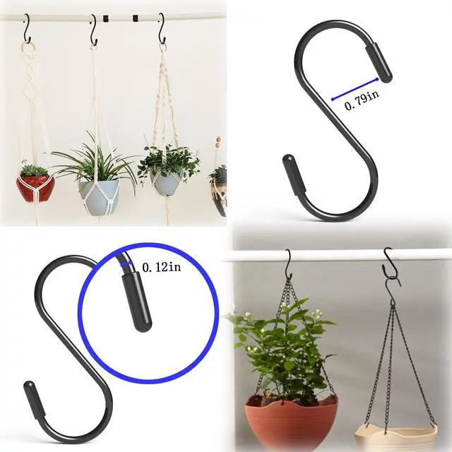 Alt view image 5 of 7 - Heavy Duty Metal S-Hooks for Hanging, 3 Inch 10 Pack Vinyl Coated S Hooks for Hanging Plants, Kitchen Utensils, Bags, Jeans, Pots (Black)