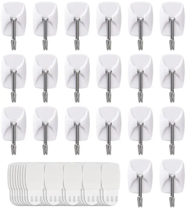 Main image of White Wall Hooks for Hanging, 20 Hooks+40 Strips, No Tools, Value Pack (S)