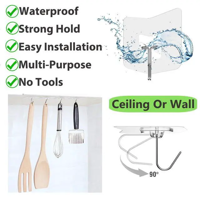 Alt view image 7 of 7 - Clear Adhesive Wall Hooks No-Drill, Transparent Hooks 12 Pack