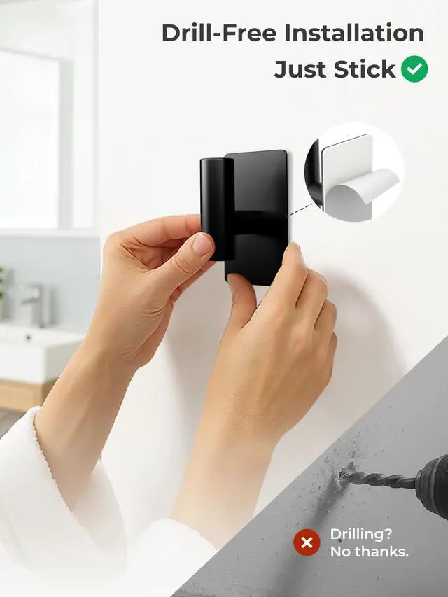 Alt view image 3 of 7 - Wall Towel Hooks, Heavy Duty Adhesive Hooks(Black, 2 Pack)