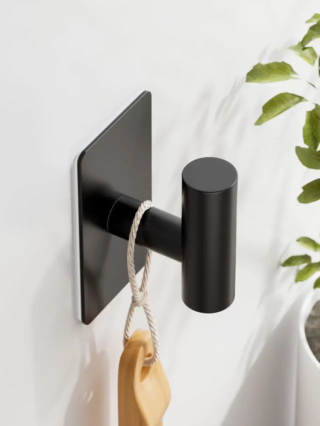 Alt view image 5 of 7 - Wall Towel Hooks, Heavy Duty Adhesive Hooks(Black, 2 Pack)