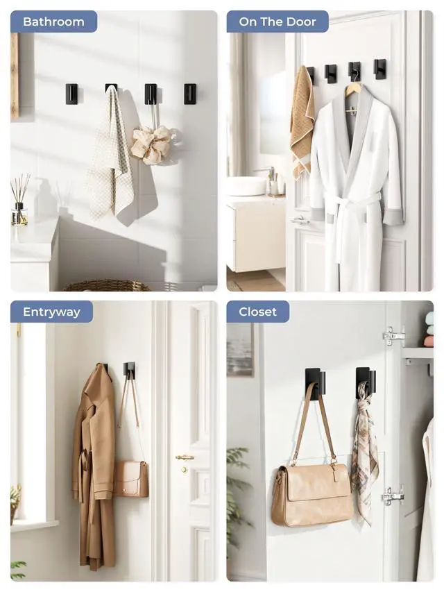 Alt view image 6 of 7 - Wall Towel Hooks, Heavy Duty Adhesive Hooks(Black, 2 Pack)