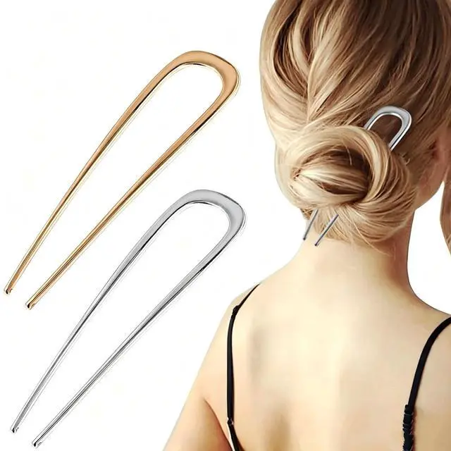 Alt view image 2 of 7 - 2 PCS U-Shaped Large 5.5 Inch metal hair pin,french hair pin,french hairpin,u pins for hair bun,hair pins for styling,hair pins for thick hair,bun pins