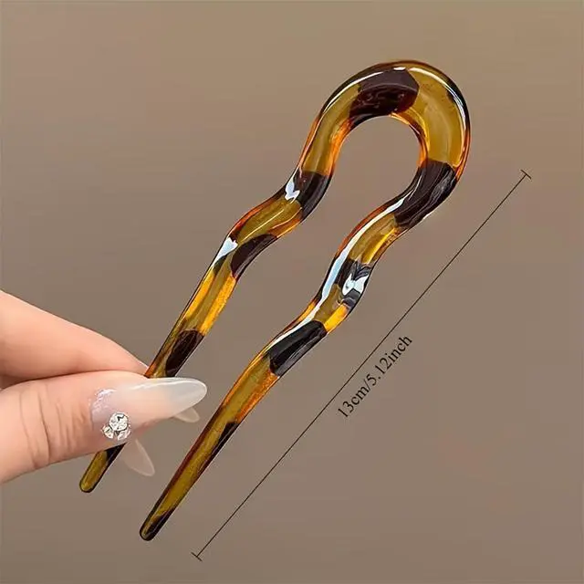 Alt view image 2 of 7 - French Hair Pin Acrylic U-Shaped Hairpin Chignon Pin U Shape Hair Sticks Red Green Black U-Shaped Hair Fork for Bun Hair Styling for Women Hair Accessories Daily Commute Use 4PCS