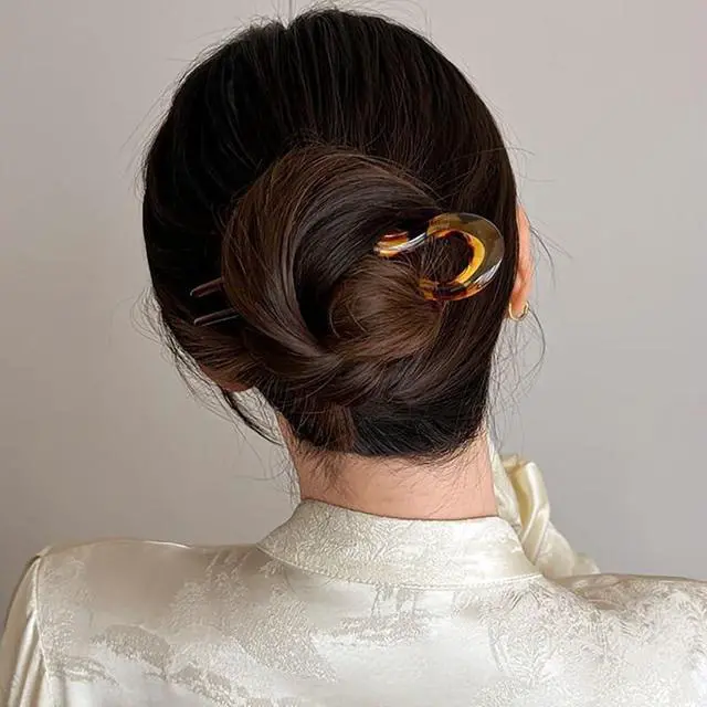 Alt view image 4 of 7 - French Hair Pin Acrylic U-Shaped Hairpin Chignon Pin U Shape Hair Sticks Red Green Black U-Shaped Hair Fork for Bun Hair Styling for Women Hair Accessories Daily Commute Use 4PCS