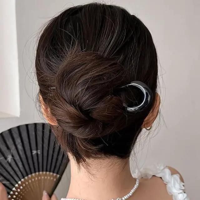 Alt view image 5 of 7 - French Hair Pin Acrylic U-Shaped Hairpin Chignon Pin U Shape Hair Sticks Red Green Black U-Shaped Hair Fork for Bun Hair Styling for Women Hair Accessories Daily Commute Use 4PCS