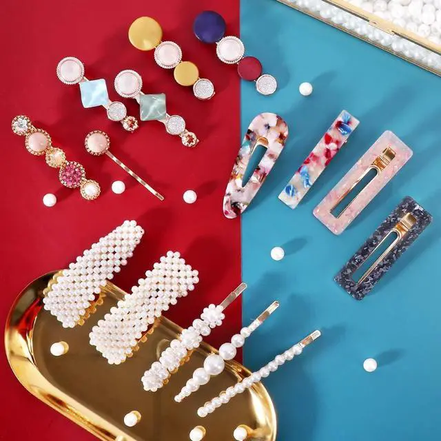 Alt view image 2 of 7 - 28 PCS Pearls and Macaron Acrylic Resin Hair Clips for Women Girls