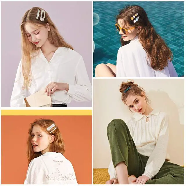 Alt view image 4 of 7 - 28 PCS Pearls and Macaron Acrylic Resin Hair Clips for Women Girls