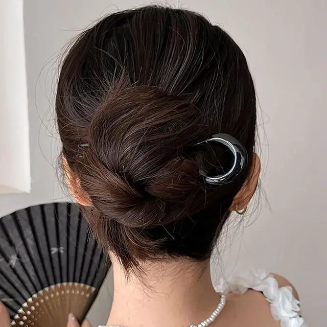 Alt view image 7 of 7 - 4Pcs French Large Hair Pins for Women - U Shaped Large Hairpins for Updos Bun - Hair Forks Accessories for Wedding Prom Fitness - Green | Black | Brown | Leopard Print Pin