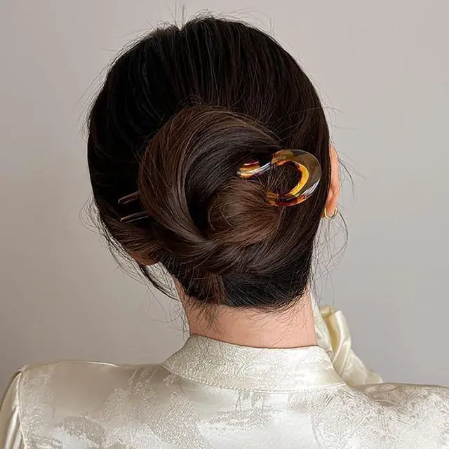 Alt view image 6 of 7 - 4Pcs French Large Hair Pins for Women - U Shaped Large Hairpins for Updos Bun - Hair Forks Accessories for Wedding Prom Fitness - Green | Black | Brown | Leopard Print Pin