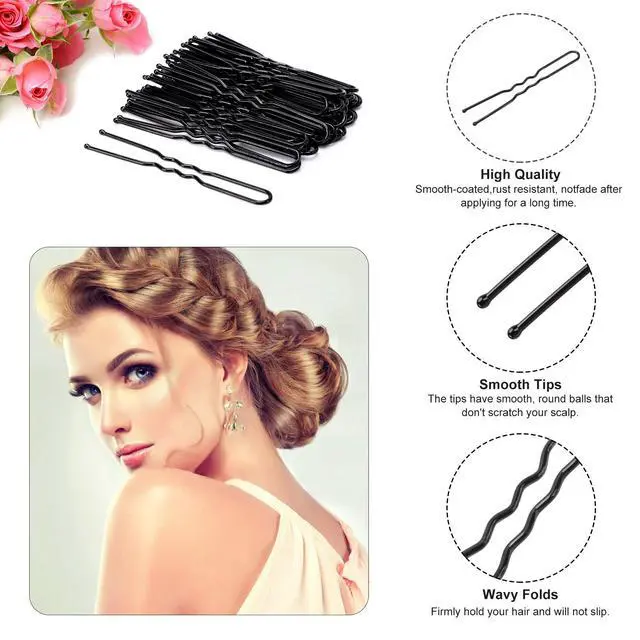 Alt view image 3 of 6 - U Shaped Hair Pins for Women, 200 Count Hair Pins for Buns Black