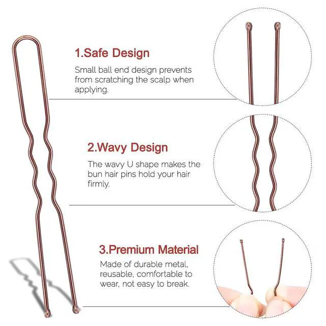 Alt view image 4 of 7 - 2.4" U Shaped Hair Pins for Women, Bun Pins with Storage Box, Brown