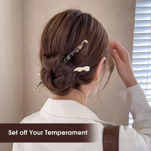 Alt view image 5 of 6 - 10 Pieces Acetate Hair Sticks Leopard Print Hair Pins, Tortoise Shell Hairpin Vintage Hair Chopsticks Retro Hairpins Disk, Hair Accessories for Women Girls (Classic)