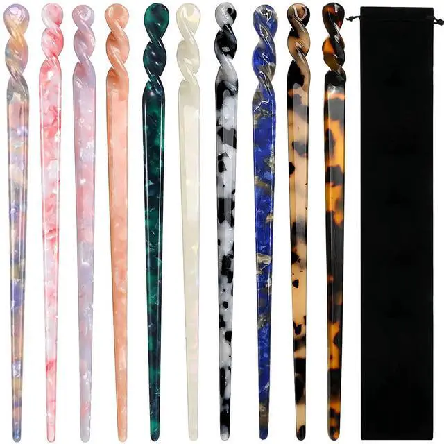Main image of 10 Pieces Acetate Hair Sticks Leopard Print Hair Pins, Tortoise Shell Hairpin Vintage Hair Chopsticks Retro Hairpins Disk, Hair Accessories for Women Girls (Classic)