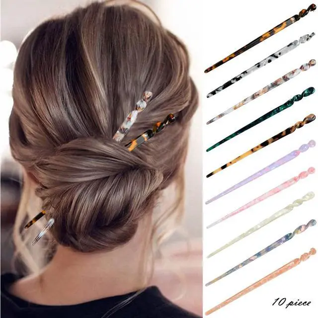 Alt view image 2 of 6 - 10 Pieces Acetate Hair Sticks Leopard Print Hair Pins, Tortoise Shell Hairpin Vintage Hair Chopsticks Retro Hairpins Disk, Hair Accessories for Women Girls (Classic)