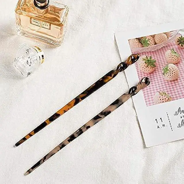 Alt view image 6 of 6 - 10 Pieces Acetate Hair Sticks Leopard Print Hair Pins, Tortoise Shell Hairpin Vintage Hair Chopsticks Retro Hairpins Disk, Hair Accessories for Women Girls (Classic)