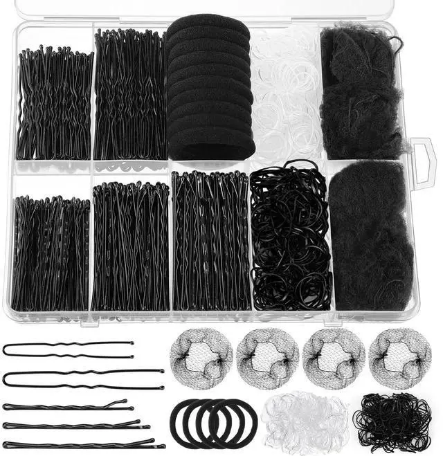 Main image of 570Pcs Black Bobby Pins for Women, 2 & 2.4In Hair Pins Kit with Hair Nets