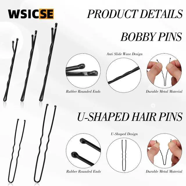 Alt view image 4 of 7 - 570Pcs Black Bobby Pins for Women, 2 & 2.4In Hair Pins Kit with Hair Nets