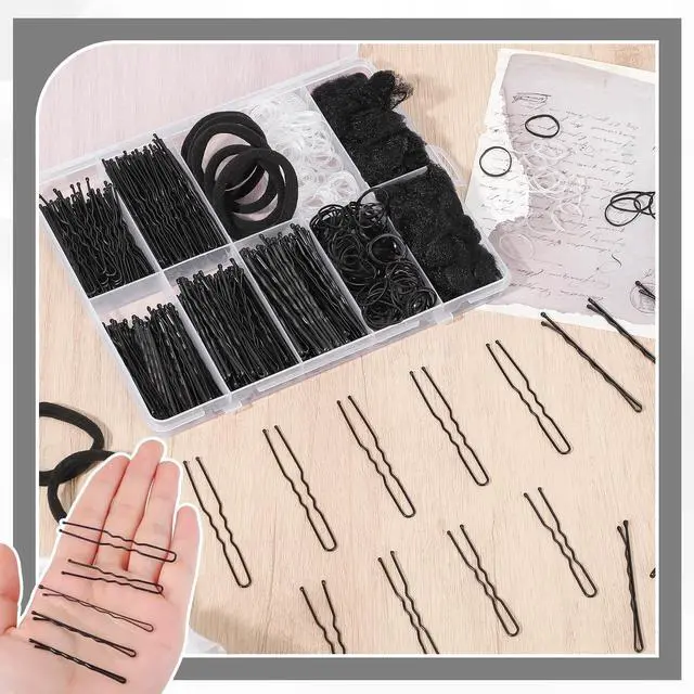 Alt view image 7 of 7 - 570Pcs Black Bobby Pins for Women, 2 & 2.4In Hair Pins Kit with Hair Nets