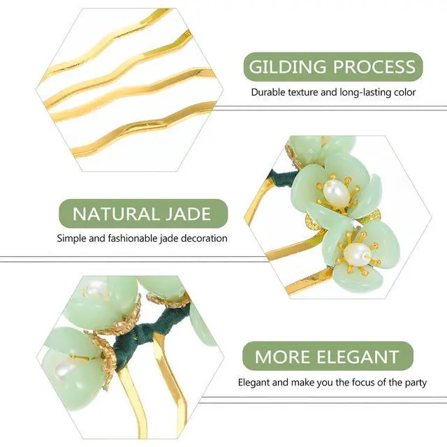 Alt view image 2 of 7 - Jade Flower Hair Pin Chinese Hair Stick Jade Hairpin Retro Chignon Pin Traditional Classical Flower Hair Chopstick Hair Styling Accessories for Women Girls (Green)