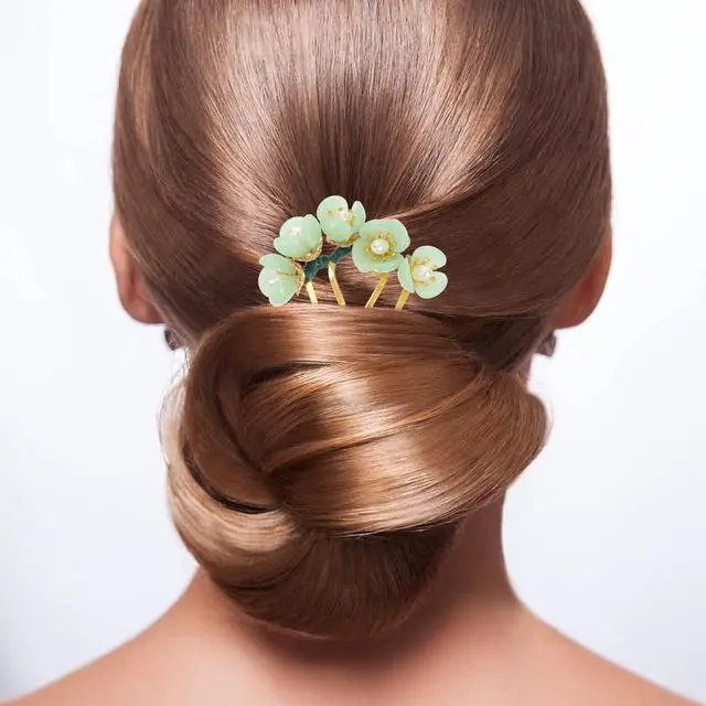 Alt view image 5 of 7 - Jade Flower Hair Pin Chinese Hair Stick Jade Hairpin Retro Chignon Pin Traditional Classical Flower Hair Chopstick Hair Styling Accessories for Women Girls (Green)