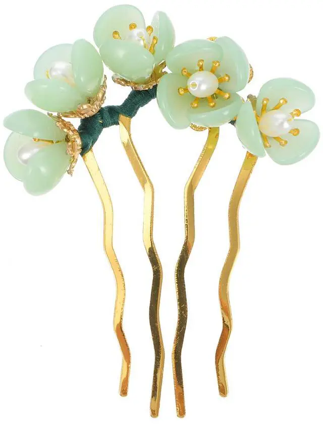 Main image of Jade Flower Hair Pin Chinese Hair Stick Jade Hairpin Retro Chignon Pin Traditional Classical Flower Hair Chopstick Hair Styling Accessories for Women Girls (Green)