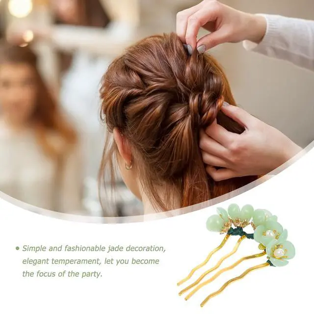 Alt view image 7 of 7 - Jade Flower Hair Pin Chinese Hair Stick Jade Hairpin Retro Chignon Pin Traditional Classical Flower Hair Chopstick Hair Styling Accessories for Women Girls (Green)