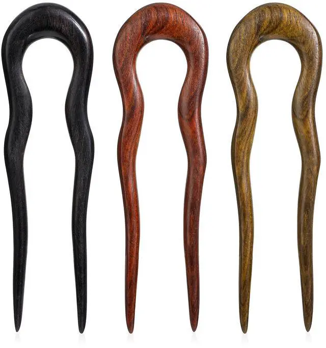 Main image of 3 Pack Wooden Hair Sticks for Women, U Shaped Hair Fork, French U Shaped Hairpin with Two Prongs Hair Clips, U Shape Hair Forks for Long Hair, Frosted French Hair Pin, Vintage Matte Hair Pins