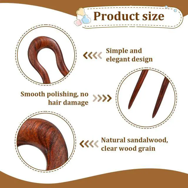 Alt view image 3 of 7 - 3 Pack Wooden Hair Sticks for Women, U Shaped Hair Fork, French U Shaped Hairpin with Two Prongs Hair Clips, U Shape Hair Forks for Long Hair, Frosted French Hair Pin, Vintage Matte Hair Pins