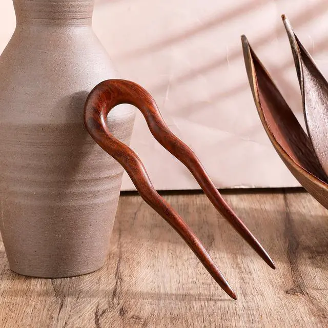 Alt view image 5 of 7 - 3 Pack Wooden Hair Sticks for Women, U Shaped Hair Fork, French U Shaped Hairpin with Two Prongs Hair Clips, U Shape Hair Forks for Long Hair, Frosted French Hair Pin, Vintage Matte Hair Pins