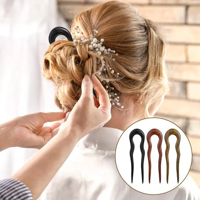 Alt view image 7 of 7 - 3 Pack Wooden Hair Sticks for Women, U Shaped Hair Fork, French U Shaped Hairpin with Two Prongs Hair Clips, U Shape Hair Forks for Long Hair, Frosted French Hair Pin, Vintage Matte Hair Pins