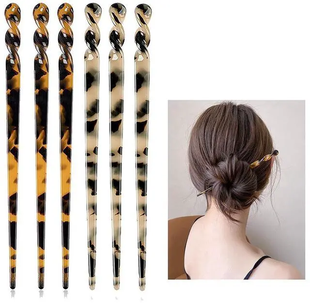 Main image of 6 Pack Acetate Hair Sticks Leopard Printed Hair Chopsticks Tortoise Shell Hairpin Chopsticks Hair Clip Styling Pin Accessories Set for Women