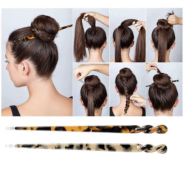 Alt view image 3 of 6 - 6 Pack Acetate Hair Sticks Leopard Printed Hair Chopsticks Tortoise Shell Hairpin Chopsticks Hair Clip Styling Pin Accessories Set for Women