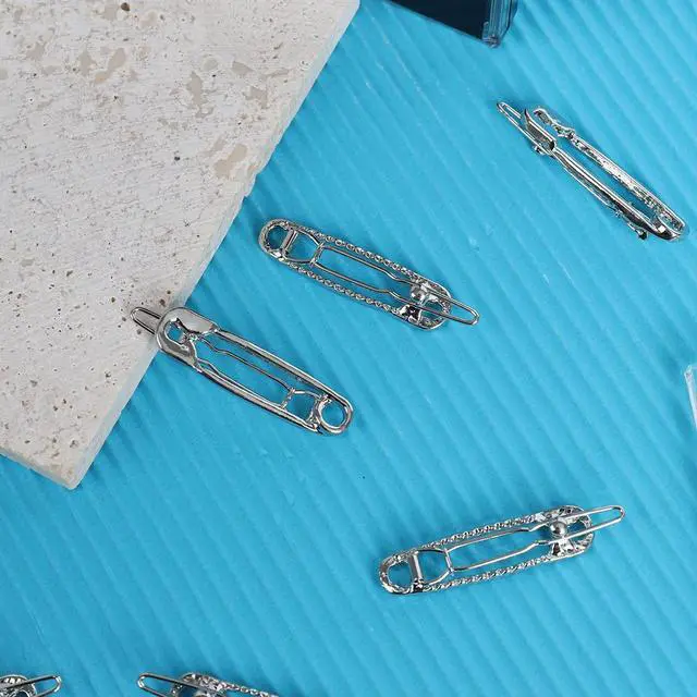 Alt view image 4 of 7 - 15 Pcs Hair Pins Hair Clips Alloy Safety Pin Shape Hairpin Barrettes Goth Hair Pins Set Hairdressing Tool Hair Accessories (Silver)