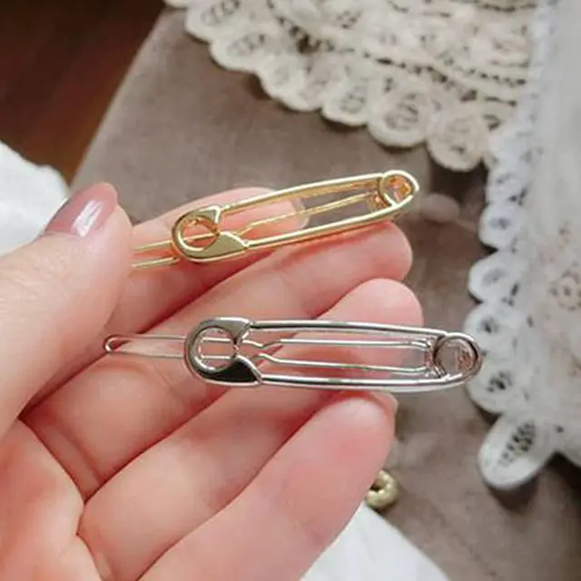 Alt view image 7 of 7 - 15 Pcs Hair Pins Hair Clips Alloy Safety Pin Shape Hairpin Barrettes Goth Hair Pins Set Hairdressing Tool Hair Accessories (Silver)