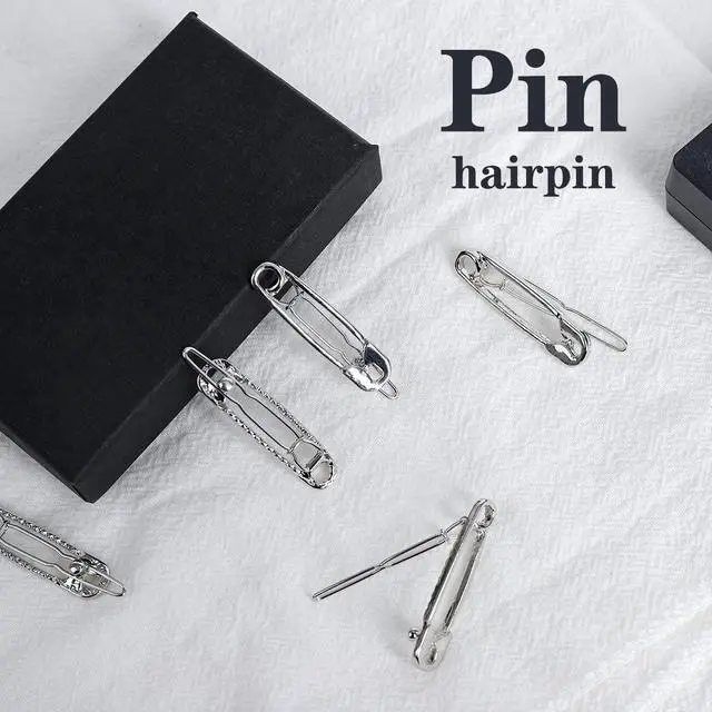 Alt view image 6 of 7 - 15 Pcs Hair Pins Hair Clips Alloy Safety Pin Shape Hairpin Barrettes Goth Hair Pins Set Hairdressing Tool Hair Accessories (Silver)